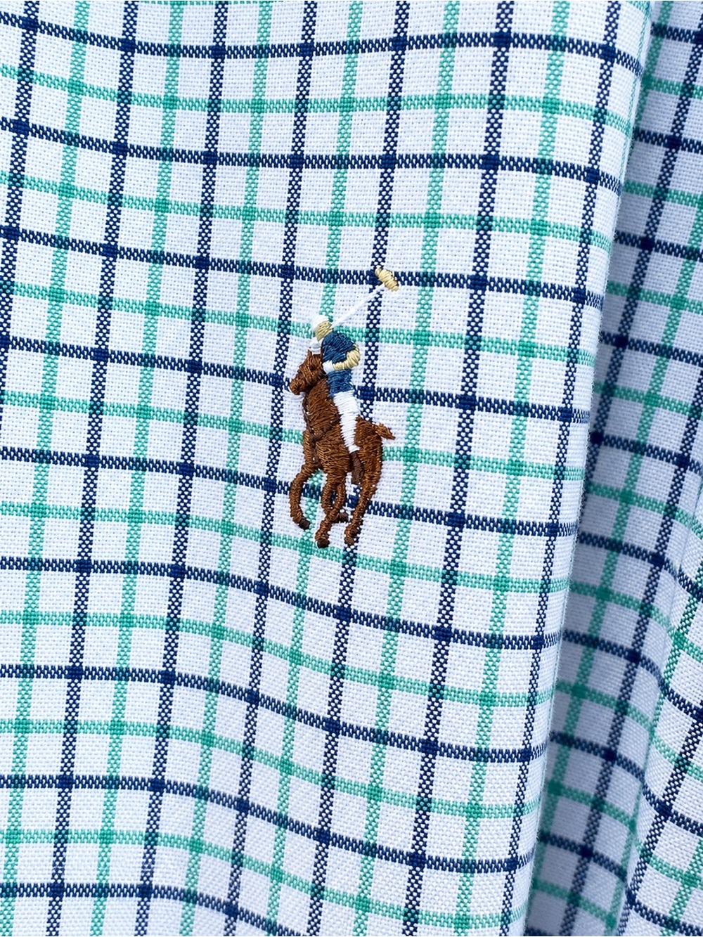 Ralph Lauren White Button-Down Shirt with Navy & Green Windowpane